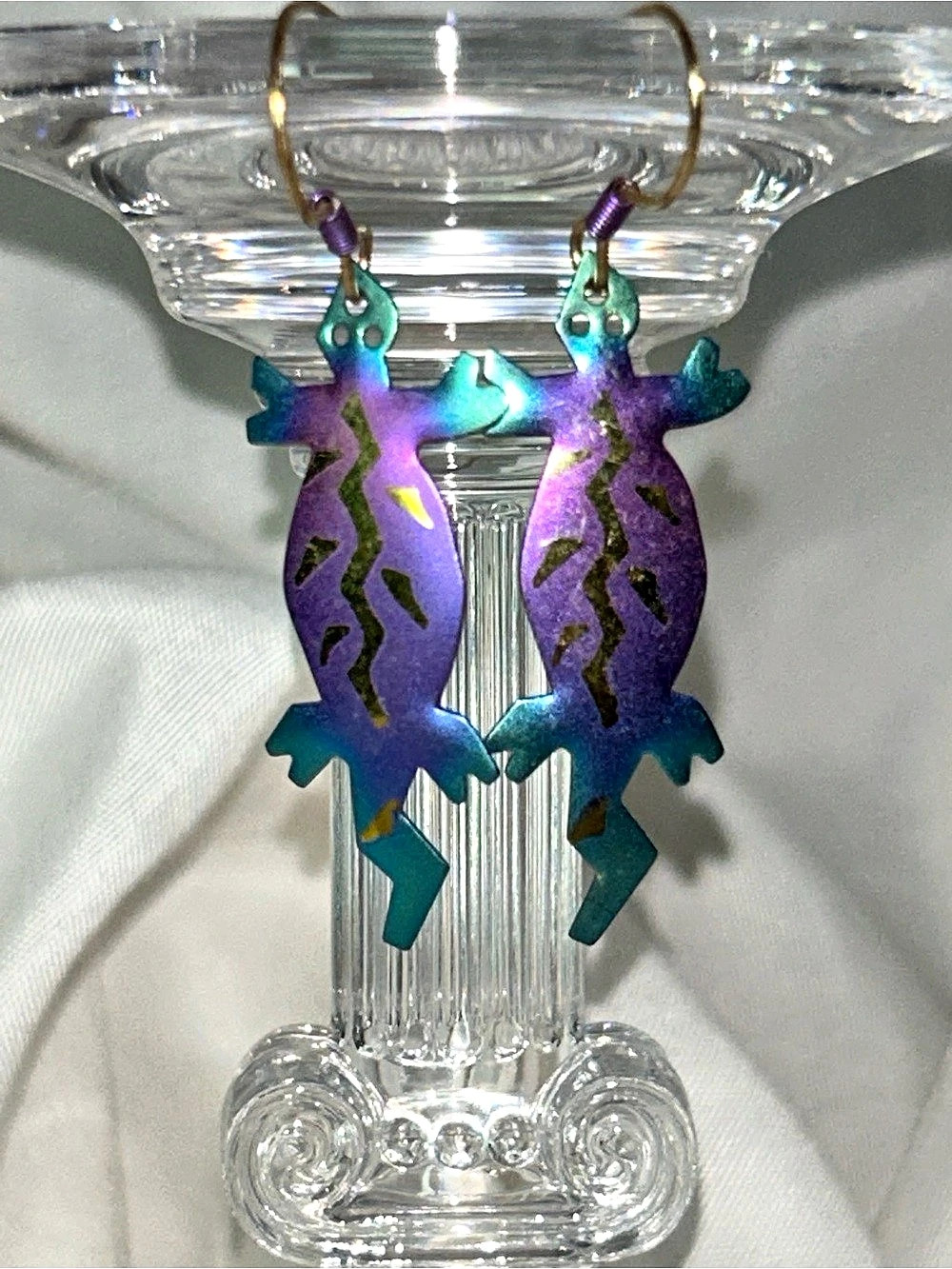 Holly Yashi Niobium Lizard Gecko Earrings Purple & Blue Dangle Earrings